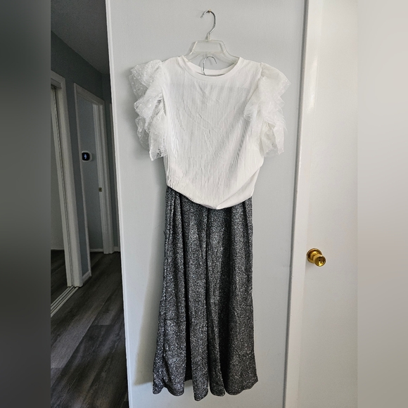 Cute white top w sparkly palazzo style pants. - Picture 1 of 3